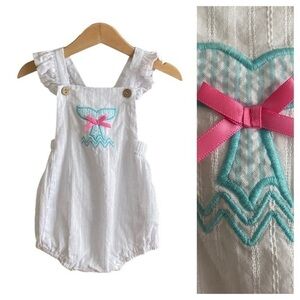 Lil Cactus White Blue Pink Whale Tail Appliqué Bubble Romper 12-18 months